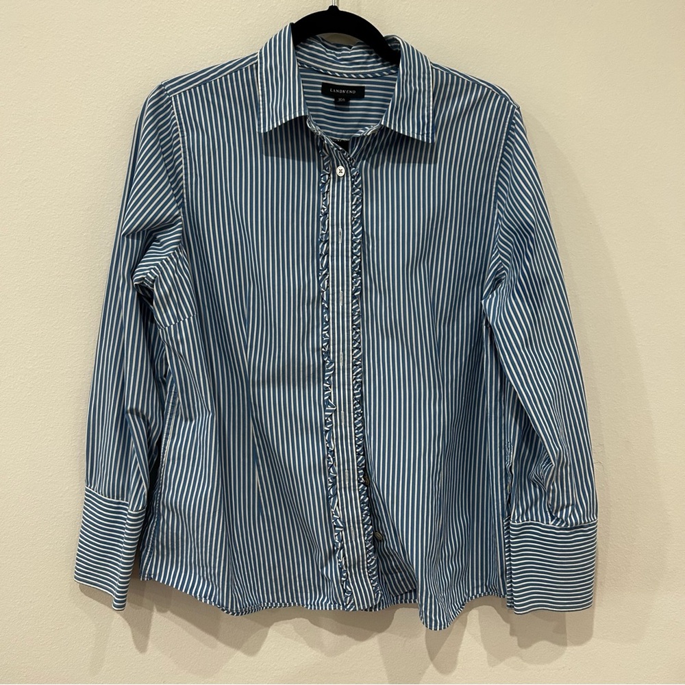 Lands’ End Cotton Ruffled Button Down